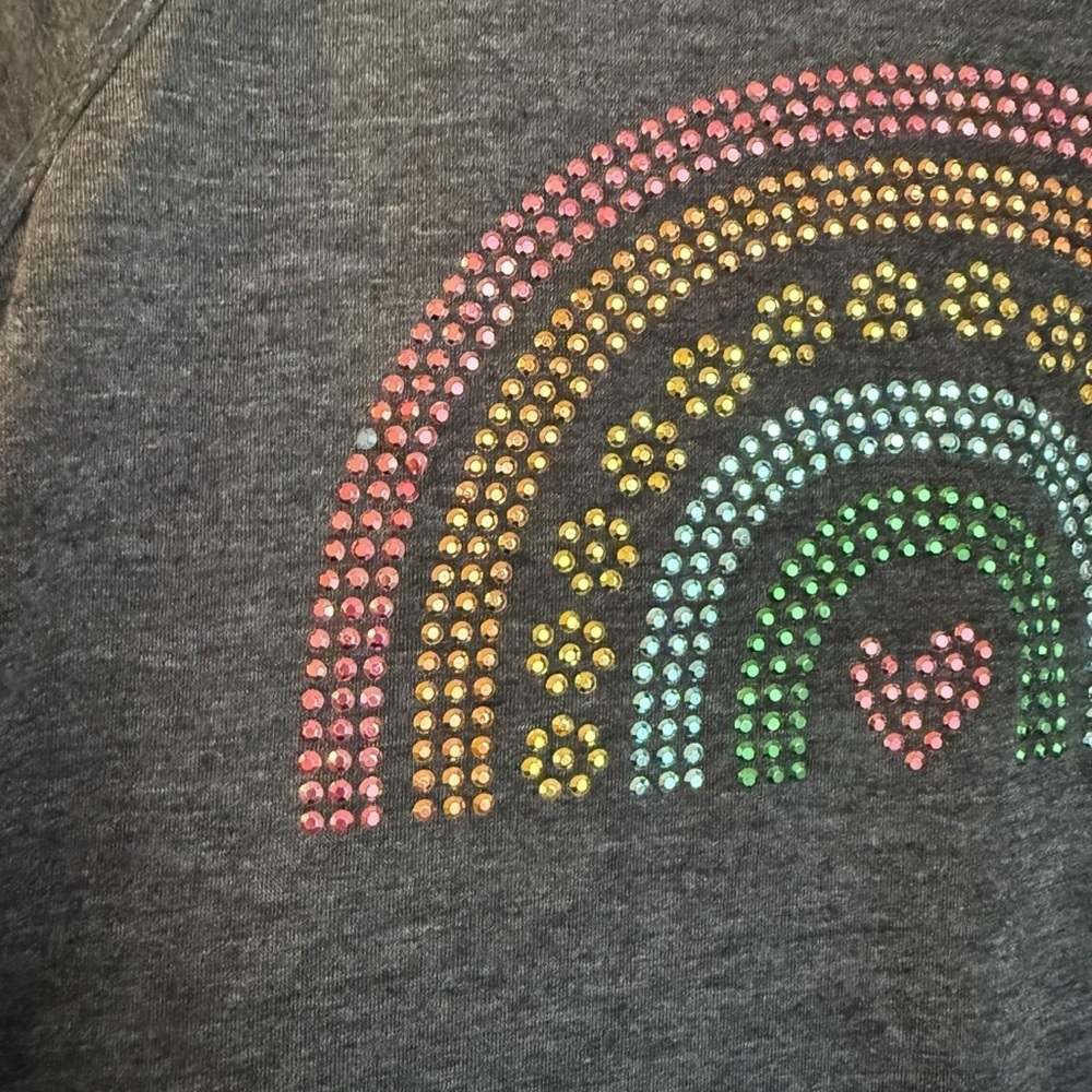 Sparkle by Stoopher Rainbow Rhinestone T-Shirt Sz 14 Charcoal Gray 3/4 Sleeve - Picture 5 of 7